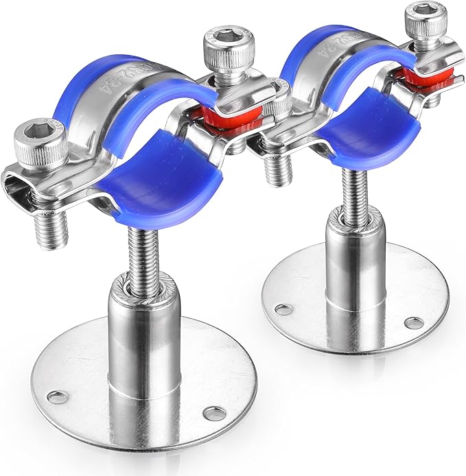 6PCS 304 Stainless Steel Wall Mount Ceiling Mount Pipe Supports,Suitable for OD Pipe 32-34mm,Adjustable Height 30-50mm,Adjustable Pipe Strap Clamp with Screws