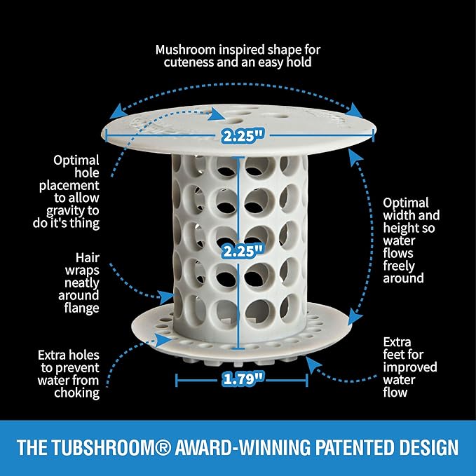 TubShroom the Revolutionary Tub Drain Protector Hair Catcher/Strainer/Snare, Gray (TSGRA454)