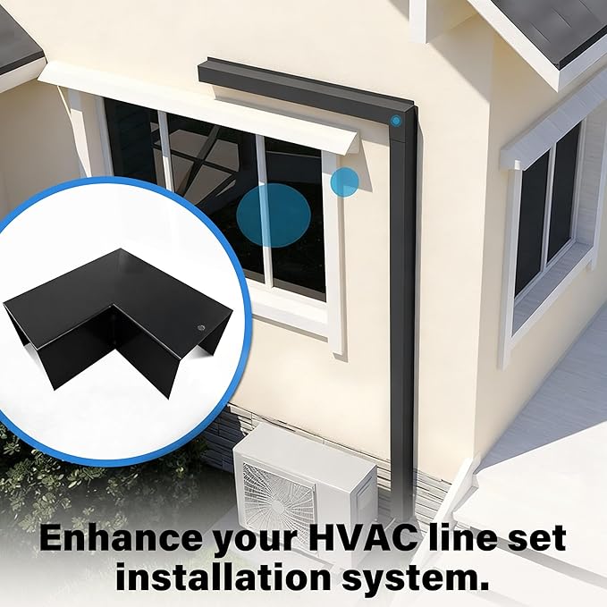 LyPrem 3" W x 6.5Ft L Metal Line Set Cover Kit - Decorative AC Pipe Cover for Ductless Mini Split/Central Air Conditioner/Heat Pump Systems, Black