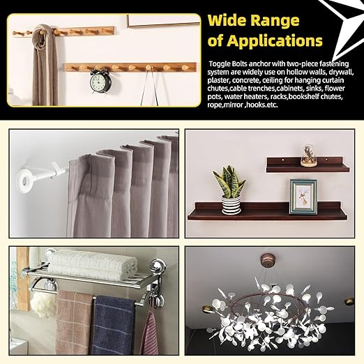 15Pcs M6 x 70mm Eye Bolt Toggle Bolt Assortment Kit, Spring Toggle Bolts Butterfly Anchors Butterfly Toggle Anchors, Heavy Duty Drywall Anchors with Wing Nut for Hanging Lamps Heavy Items