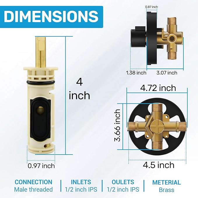 2510 Shower Valve Compatible with Moen Posi-temp Valve, Pressure Balancing Rough-In Valve, 1/2 Inch IPS Connection, Brass 4-Port for Bathtub and Shower(with Screwdriver Stops)