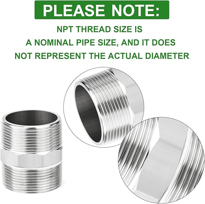 TAISHER 2PCS 304 Stainless Steel New Hex Nipple, 2" NPT Male x 2" NPT Male, Pipe Adapter Fitting