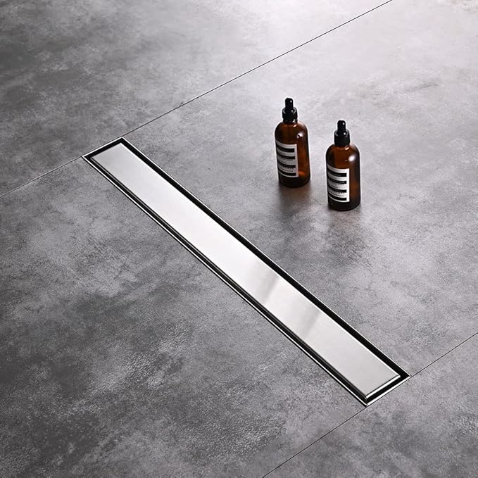 Linear Shower Floor Drain, 54 Inch Brushed Nickel 304 Stainless Steel Bathroom Drains Kit, Rectangular Shower Trench Drain with Reversable Tile-in Pattern Drain Cover & Hair Catcher