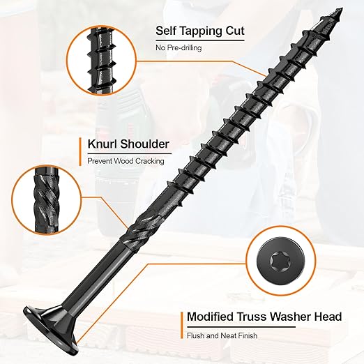 #10 x 2-1/2” Deck Screws, 1000Pcs Star Drive Wood Screws, Rust Resistant Timber Screws for Timber/Log/Landscaping Wood, T25 Star Bit Included, Black