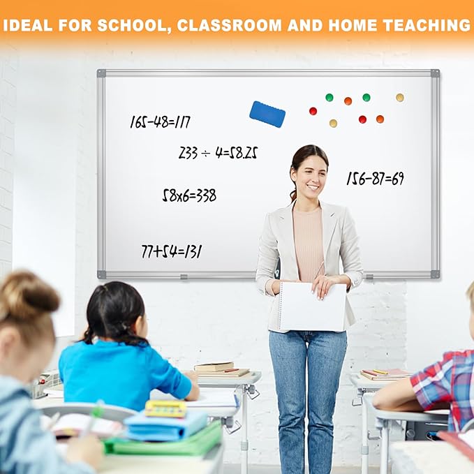H-Qprobd Dry Erase Board for Wall 60"x40" Aluminum Presentation Magnetic Whiteboard with Long Pen Tray, Wall-Mounted White Board for School, Office and Home