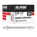 3/8" x 5" Zinc-Plated Wedge Anchors for Concrete and Cement | Heavy-Duty 3/8 Concrete Anchors (Box of 50)