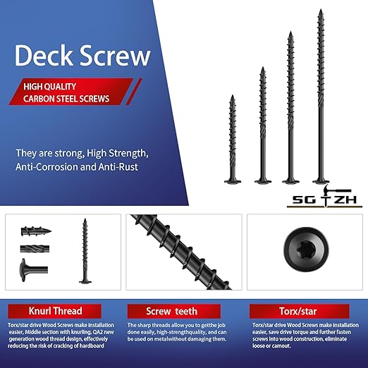 #14 x 2 Inch Lag Screws (496Pcs) 8lb. Structural Wood Screw, Black, Carbon Steel, Washer Head, Rust Resistant epoxy Coated, T30 Torx Bit
