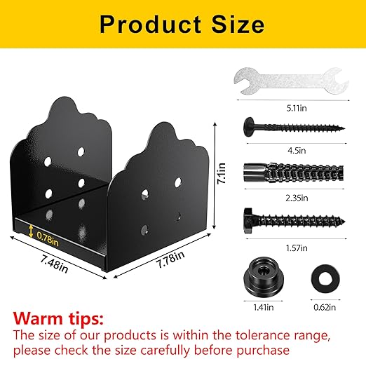 8x8 Post Base, 4Pcs Stainless Steel Adjustable Post Anchor Bracket (Internal 7.8 x 7.5), Adjustable Post Base for Pavilion Deck Porch Handrail Railing Support Decorative Anchor Plate