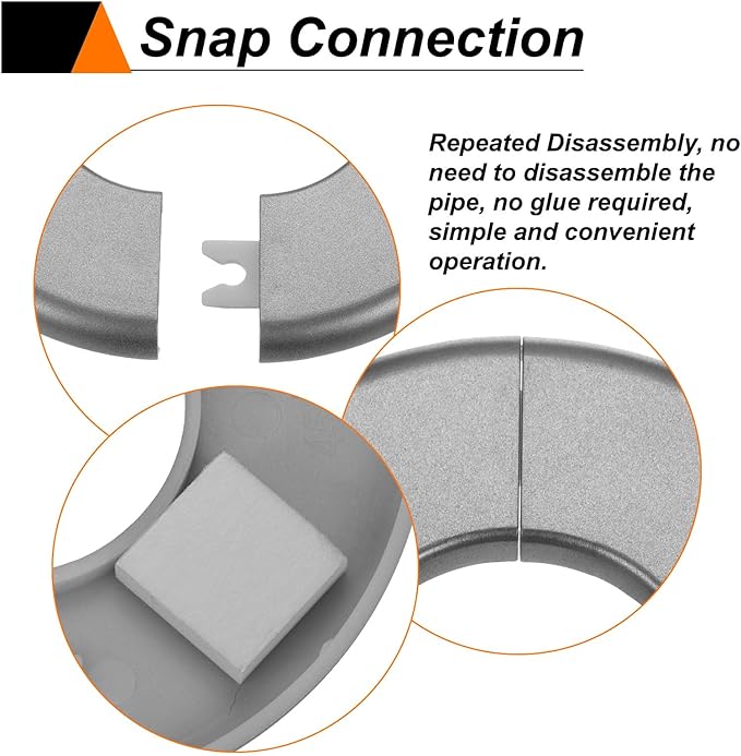 HARFINGTON 2pcs Wall Split Flange 11mm/0.4" Self-Adhesive Plumbing Cover Plates ABS Plastic Round Escutcheon Plate Buckle Design for Water Pipe Bathroom Kitchen Decoration, Gray