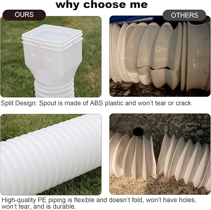 Rain Gutter Downspout Extensions, Flexible Downspout Extender for Rain Water Drainage, Down Spout Drain Extension Extendable from 21 to 68 Inches(3 Pack, White)