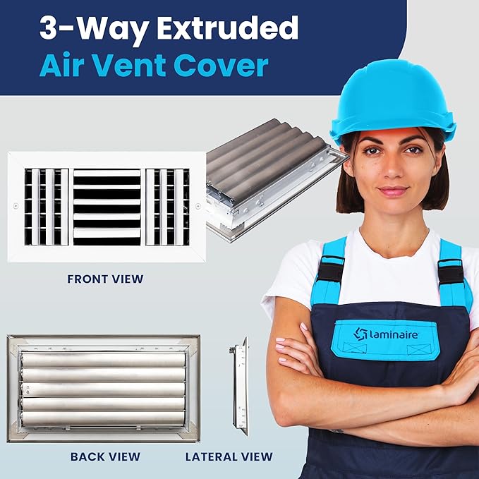 12x6 Inch (Duct Opening) Aluminum 3-Way Air Flow Vent – HVAC Vent Cover for Wall or Ceiling – Quiet HVAC Wall Register with Multi-Shutter Damper – Adjustable Curved Blade - Plastic Seal for Tight Fit