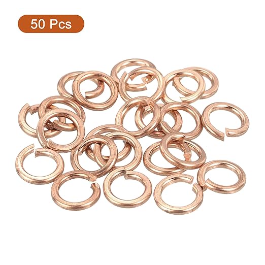 uxcell 50 Pcs Spring Lock Washer, M6 Split Lock Washer Assortment Copper Lock Washers for Screws Bolts Nuts