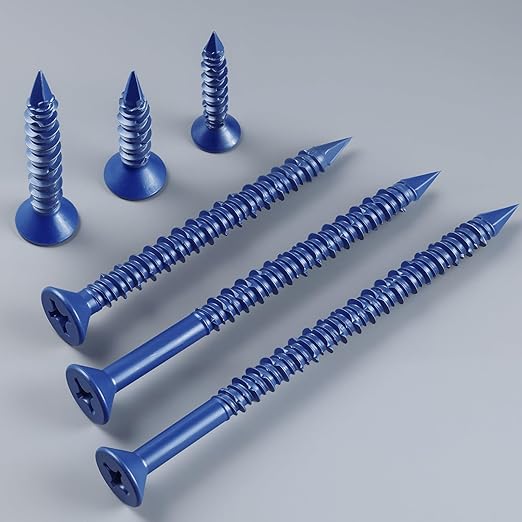 35Pcs 3/16 x 1-3/4 Inch Concrete Screws Anchor with Drill Bit, Blue Flat Head Masonry Brick Stucco Cement Block Screws, Diamond Point
