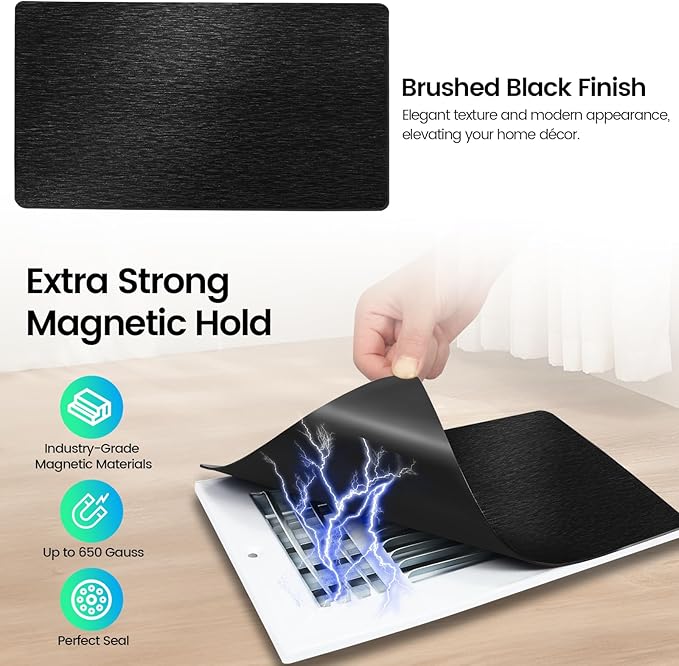 Magnetic Vent Covers, Extra Strong Magnets, Black 8" x 12" (3 Pack) Ultra Thick 60mil, Complete Seal, Air Vent Covers for Home Floor, Ceiling, Wall Registers, HVAC, AC, RV, and Heater Vents