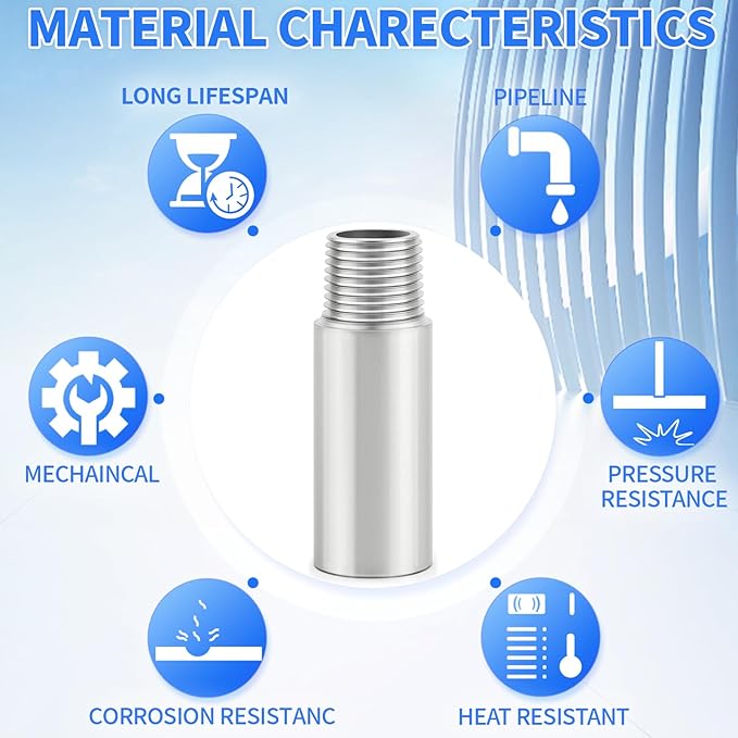 ChillWaves 304 Stainless Steel Pipe Fitting, Nipple Cast Pipe 1/2" NPT Male x 1/2" NPT Female Thread 2" Length(50MM)(2-PACK)