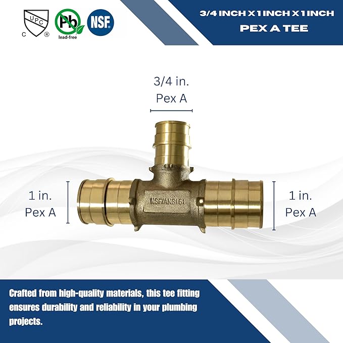 XFITTING Pex A 1 Inch x 1 Inch x 3/4 Inch Pex A Tee, 201-1-8=10XX, 10 Pieces