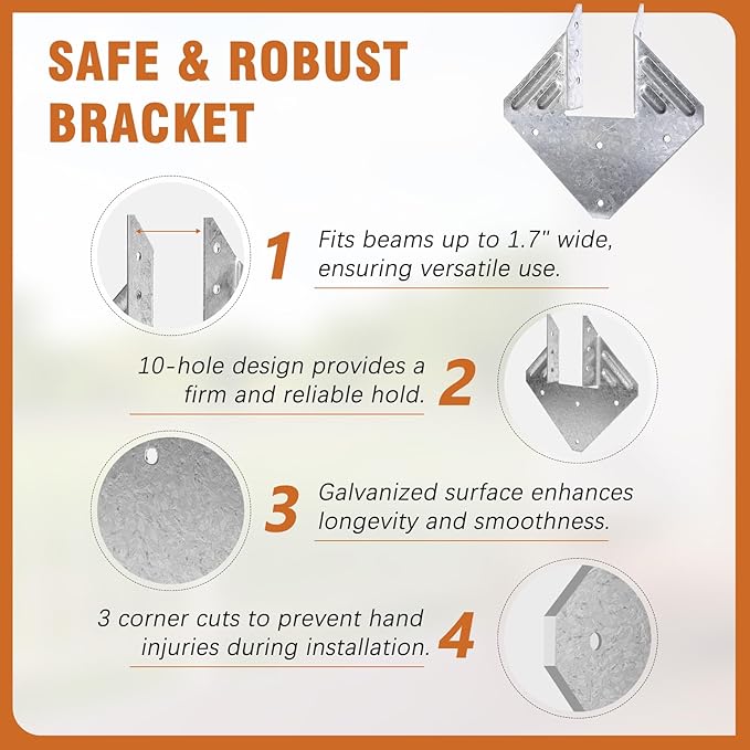 50 Pack 16-Gauge Hurricane Ties for Rafter, Heavy Duty Hurricane Straps, Robust Hot Dip Galvanized Rafter Ties Brackets, Joist Hangers for 2X Deck Joists