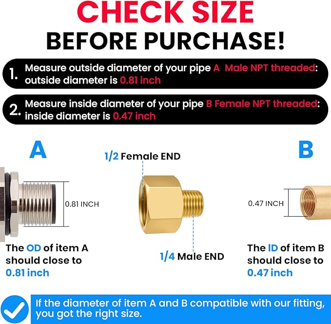 SDTC Tech 4-Pack Brass Pipe Fitting 1/4 NPT Thread Male to 1/2 NPT Thread Female Reducer Adapter, Brass Pipe Extension Connectors