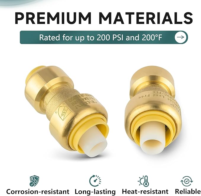 (Pack of 30) Niikappu 1/2" x 3/8" Reducing Coupling Brass Fittings, Push-to-Connect Plumbing Fitting for Pex, Copper, CPVC, Includes Removal Clip