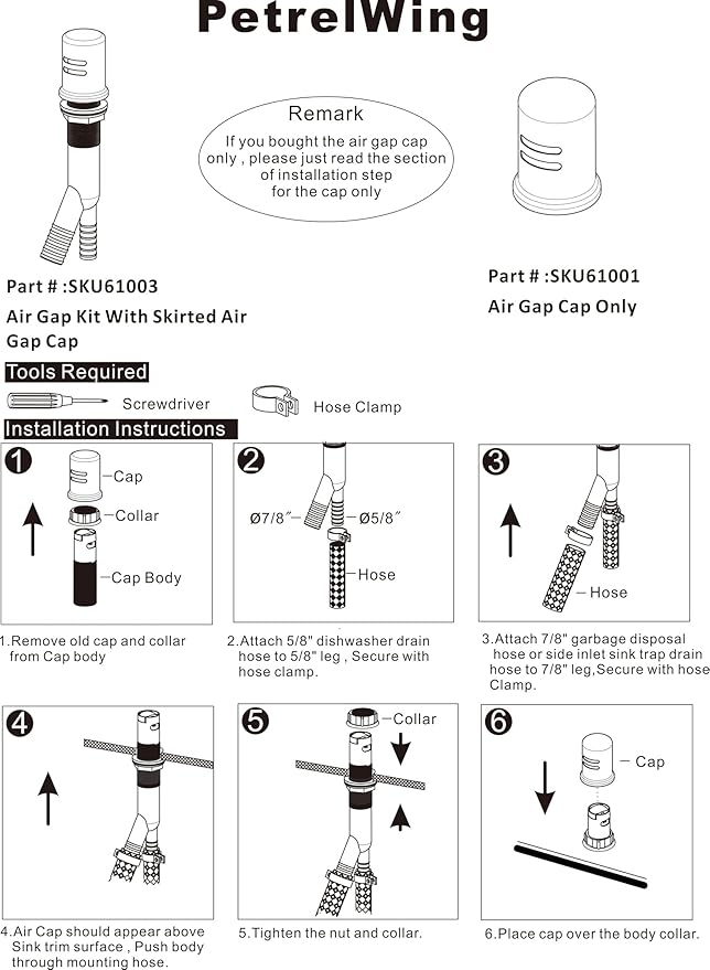 Dishwasher Air Gap Kits with Bronze Dishwasher Air Gap Cover and Matching Escutcheon, Replacement air gap dishwasher,Solid Brass Air Gap Cap, Champagne Bronze Finish