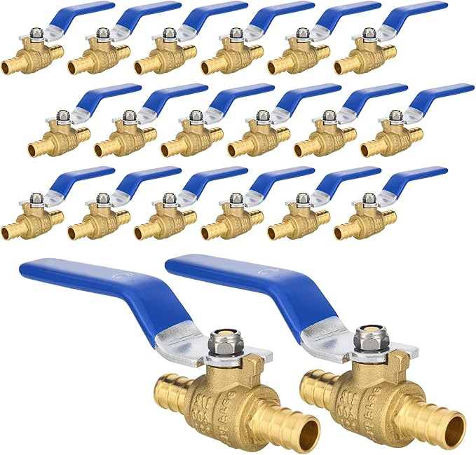 HeSun 20-PCs PEX Ball Valves, 3/4-Inch Brass Crimp Pex Valve for Hot and Cold Water, 1/4 Turn Full Port Shut-off Valve, ASTM F1807, Blue
