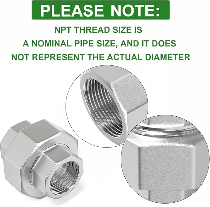 TAISHER 2PCS 304 Stainless Steel Union，3/4" NPT Female Cast Pipe Fitting