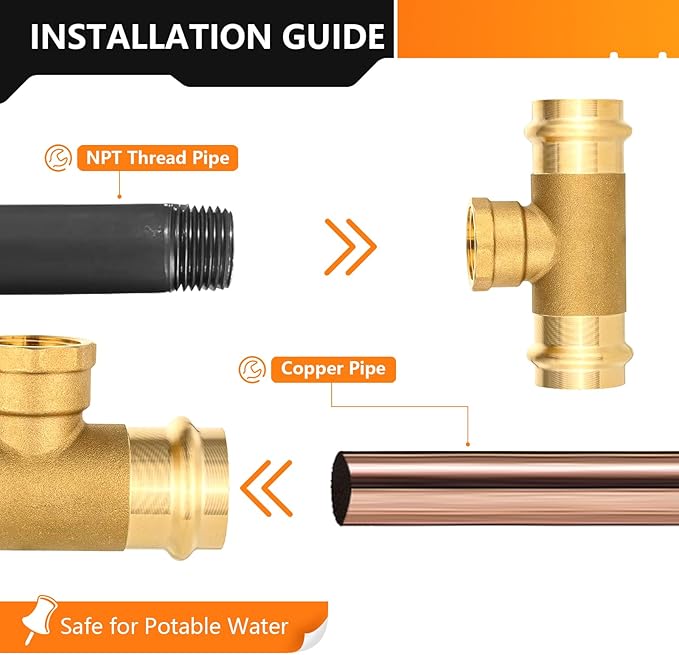 20-Pack HeSun Copper Pressure Fitting Tee, 1"PRESS x 1"PRESS x 3/4"Female NPT Tee, LF Brass