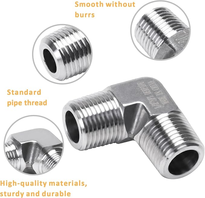 90 Degree Street Elbow - 1/2" NPT Male to 1/2" NPT Male Stainless Steel 304 Heavy Duty Forged Barstock Street Elbow Adapter Pipe Fitting (pack of 2)