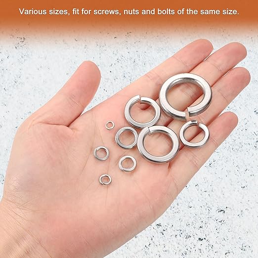 uxcell 300 Pcs Spring Lock Washer, M5 Split Lock Washer Assortment 316 Stainless Steel Lock Washers for Screws Bolts Nuts, Silver