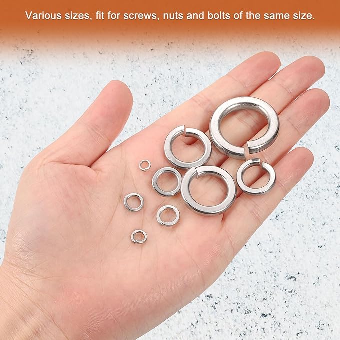 uxcell 150 Pcs Spring Lock Washer, M4 Split Lock Washer Assortment 316 Stainless Steel Lock Washers for Screws Bolts Nuts, Silver