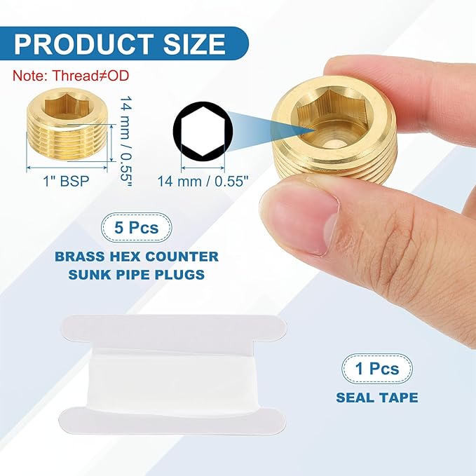 PATIKIL 3/4" BSP Male Pipe Plug Fitting, 3Pcs Brass Hex Counter Sunk Plug Brass Male Connector Socket for Closing the End of Pipe Industrial Machinery Fittings