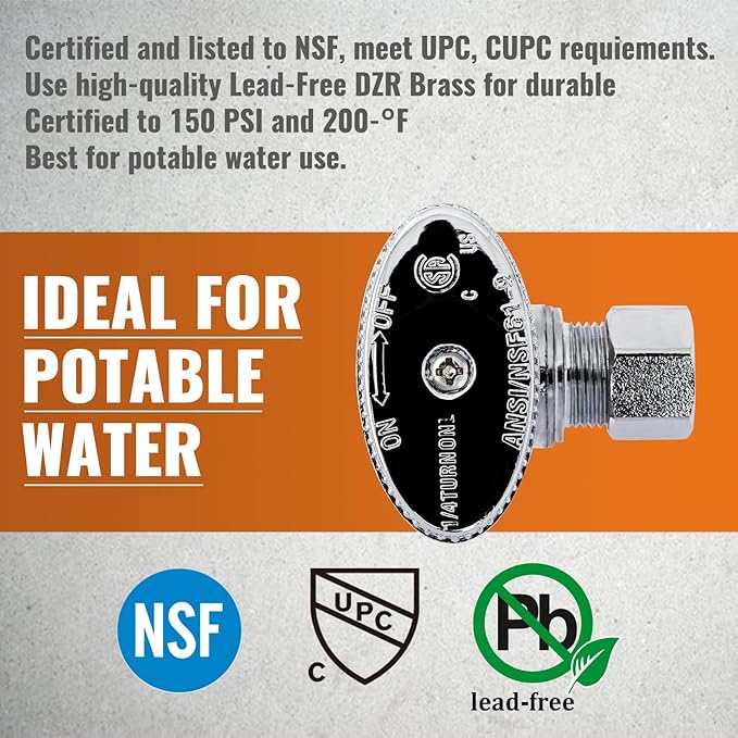 SUNGATOR 12-Pack Pex A Angle Stop Valve, 1/2" Pex A Expansion x 3/8" OD Compression, 1/4 Turn Chrome Plated Brass Shut Off Valve