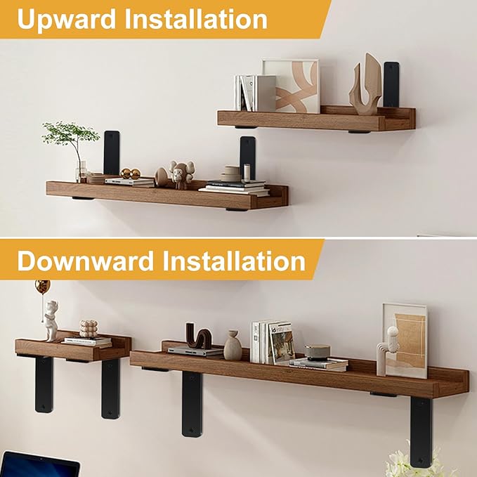 6 Pack - L 11" x H 6" x W1.5, 5mm Thick Black L Shelf Bracket, Iron Shelf Brackets, Metal Shelf Brackets, Floating Shelf, Shelf Supports with Screws