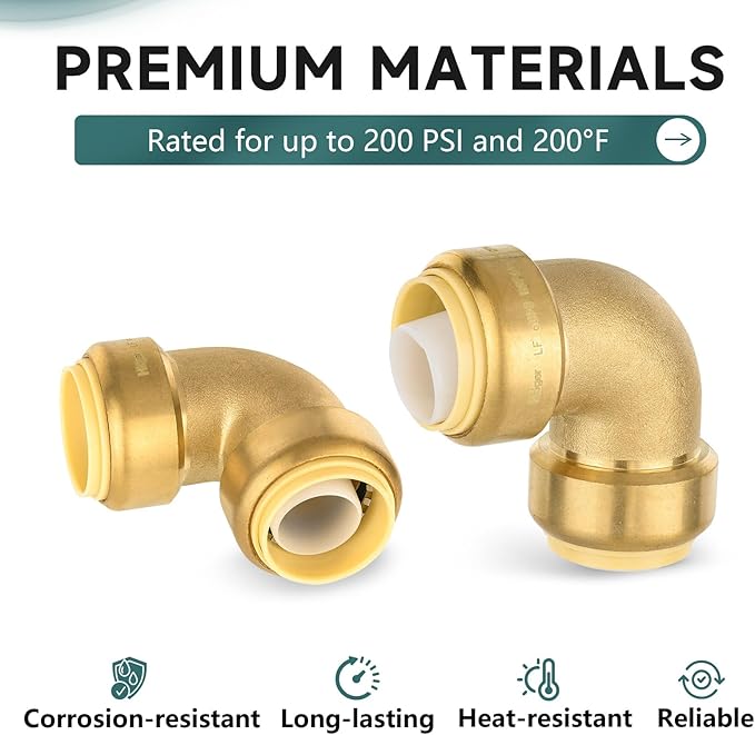 (Pack of 30) Niikappu 3/4 Inch x 3/4 Inch Elbow Brass Fitting, Push to Connect Brass Plumbing Fitting, PEX, Copper, CPVC, PE-RT Pipes