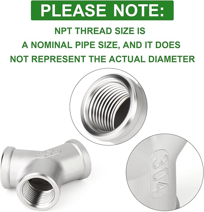 TAISHER 2PCS 304 Stainless Steel Y Shape 3 way Pipe Fittings, 3/8" x 3/8" x 3/8" NPT Female Pipe Fittings