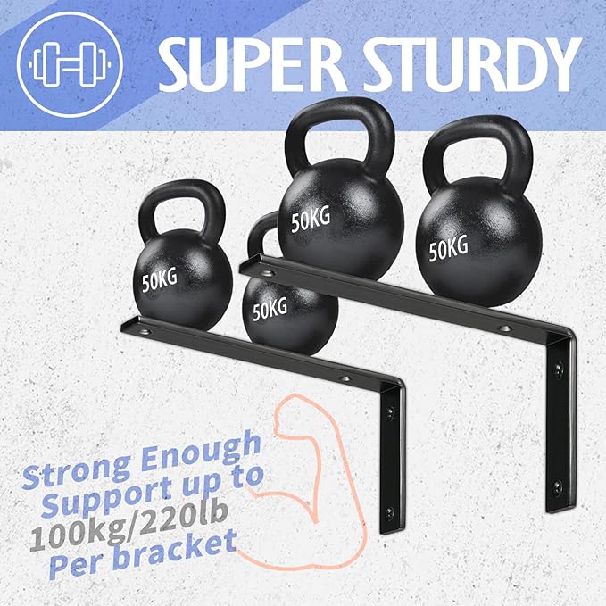 CLT Black Shelf Bracket, 12” X 5” Quarter Inch (1/4") Thick- Max Load: 440 lb Rustic Industrial Modern Farmhouse Heavy Duty Cold Rolled Steel Bracket for Table Bench, Space Saving DIY, Pack of 4