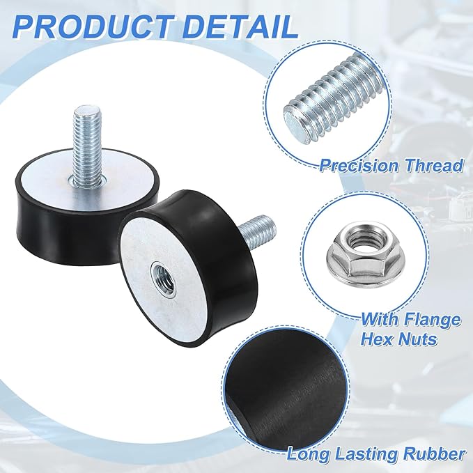 uxcell M10 Rubber Mounts, 1Pcs 50x21mm(DxH) Rubber Cylindrical Anti Vibration Isolator Shock Absorber with Lock Nut for Car Bobbin Generator Air Compressors