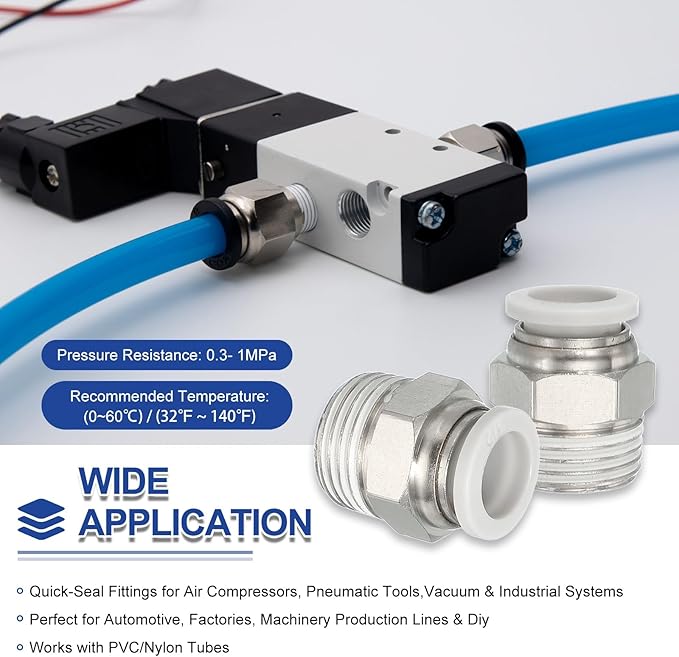 MECCANIXITY 2 Pcs NPT Push to Connect Air Fittings, Male Straight 1/2" Tube OD x 1/2" NPT Thread Air Quick Connector Coupling Adapter for Gas Hose Pneumatic Tools, White