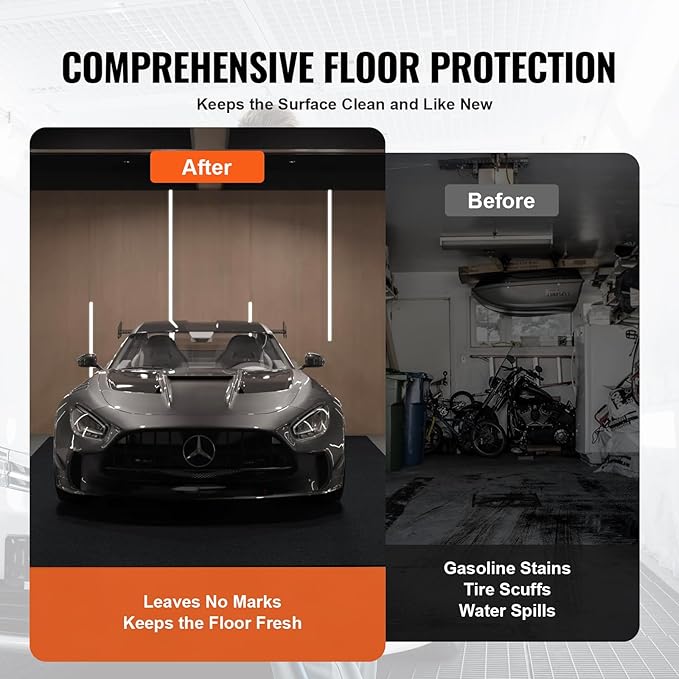 VEVOR Garage Floor Mat, 8'10"x22' Waterproof Protection from Water,Snow, Rain,Mud and Oil for Cars, Non-slip Heavy Duty Containment Mat with TPE Anti-Leak Backing & Easy to Clean & Cuttable
