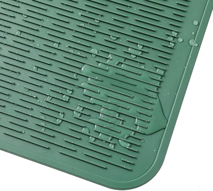 Silicone Dish Drying Mat for Multiple Usage,Easy clean,Eco-friendly,Heat-resistant Silicone Mat for Kitchen Counter or Sink,Refrigerator or Drawer Liner Green XL 18 inches x 16 inches