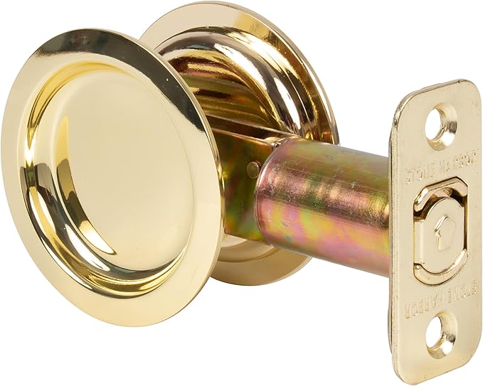 Stone Harbor Hardware Round Pocket Door Lock, Passage Function, 2-3/4" Backset, Polished Brass