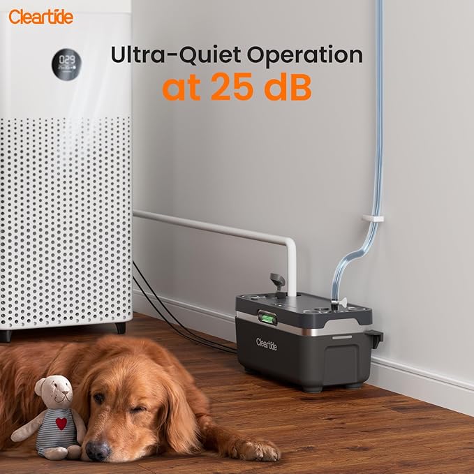 Cleartide Condensate HVAC Pump, Ultra-Quiet 25dB, 1/30 HP 135 GPH, 100-240V, Automatic Condensate Removal Pump with Safety Switch and Tubing for Air Conditioner/Furnace/Dehumidifier/Ice Machine