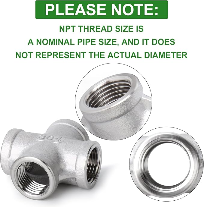 TAISHER 5PCS Stainless Steel 4 Way Pipe Fittings, 1/4" x 1/4" x 1/4" x 1/4" NPT Female Pipe Fittings