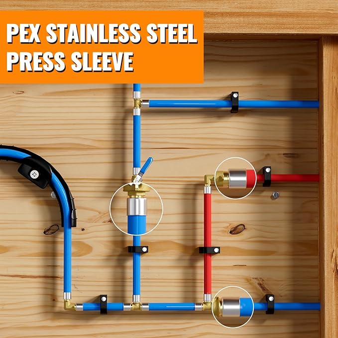 60 Pack 1/2" Pex Stainless Steel Press Sleeves, SUNGATOR 1/2'' Press Sleeves for 1/2 Inch Pex Pipe, Brass or Poly PPSU Pex Fittings