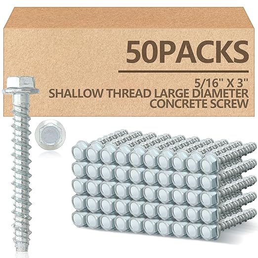 Tandefio 50 Pack 5/16" x 3" Concrete Screw Anchor Galvanized Large Diameter Heavy Duty Plated Concrete Anchors for Masonry Brick Anchoring Block Decking Framing Hex Drive
