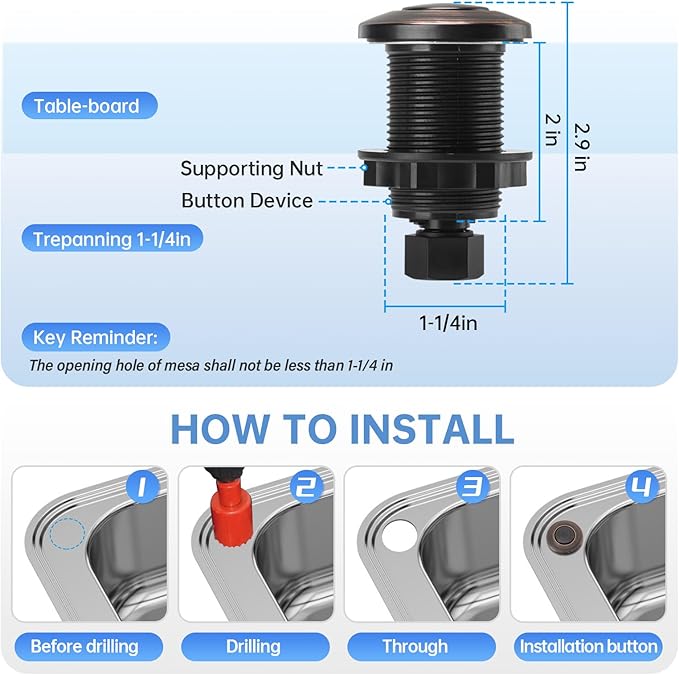 Garbage Disposal Air Switch Kit Sink Top Waste Disposal Stainless Steel Oil Rubbed Bronze On/Off Air Button Food and Waste Disposals Part by Briidea, UL Listed