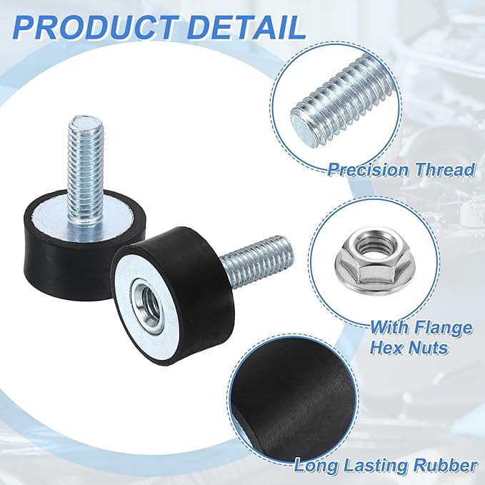 uxcell M6 Rubber Mounts, 4Pcs 20x10mm(DxH) Rubber Cylindrical Anti Vibration Isolator Shock Absorber with Lock Nut for Car Bobbin Generator Air Compressors
