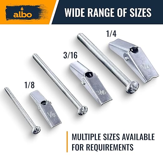 ALBO 25-Piece Heavy Duty Hollow Wall Anchors Kit for Drywall Ceilings with Screw Spring/Includes Toggle Bolts and Wing Nut Assortment in 3 Sizes (1/8in, 3/16in, 1/4in)