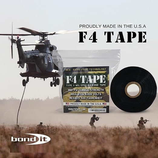 Bond It F4 Emergency Self-Fusing Silicone Tape, Repair Plumbing Pipe & Radiator Hose Leak, Electrical Insulation, Permanent Bonding, Waterproof, 1" x 36' x 20mil, Black, Pack of 2