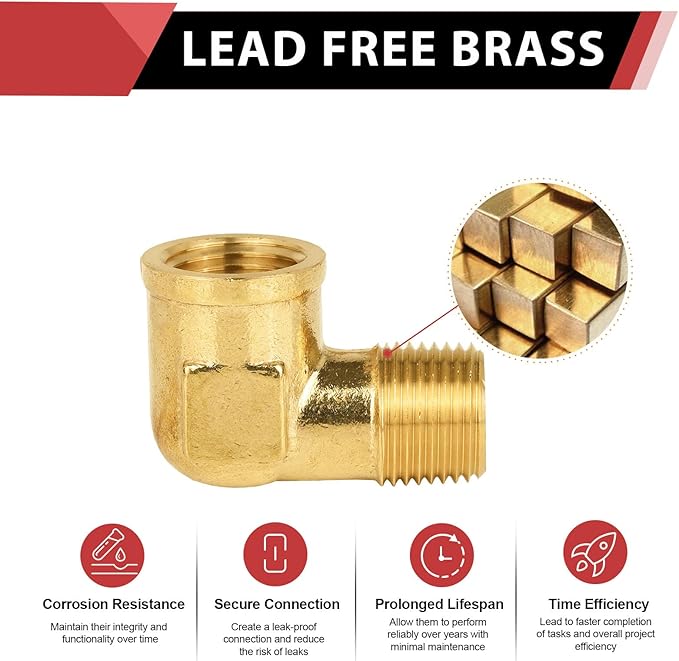 (Pack of 5) EFIELD 1/4" MNPT X1/4" FNPT 90 Degree Barstock Street Elbow, Male to Female Brass Pipe Fittings,(NPT119)